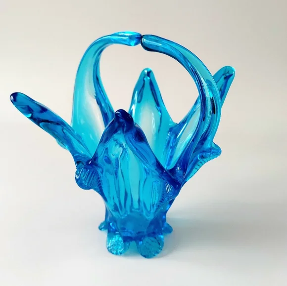 Chalet Glass Blue Freeform Collectible 7.5-inch | MCM Hand Blown Art Glass - Picture 9 of 13